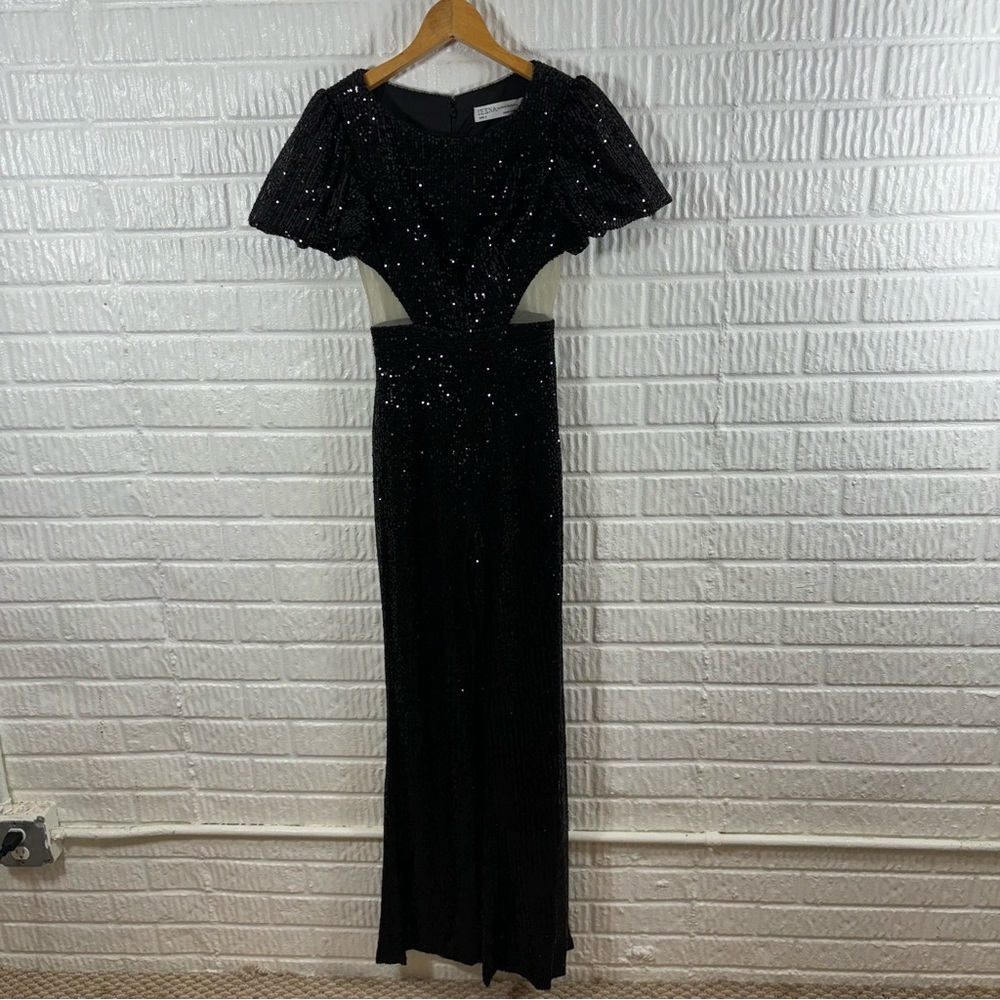 MAC DUGGAL Sequin Cutout Wide Leg Jumpsuit in Blush Size US 0 - Picture 3 of 8